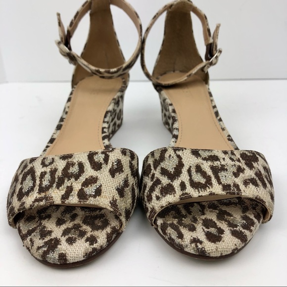 J. Crew Leopard Print Metallic Laila Low Wedge Ankle Strap Sandals 6.5 - Picture 3 of 12